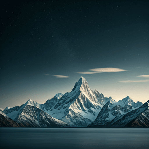Snowy mountain peaks under a starry night sky